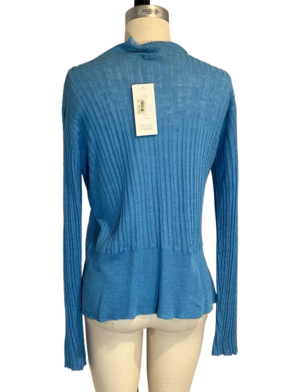 NWT EILEEN FISHER  Blue Linen Open Front Cardigan Ltwt Sweater MED MSRP $158 - Picture 5 of 10